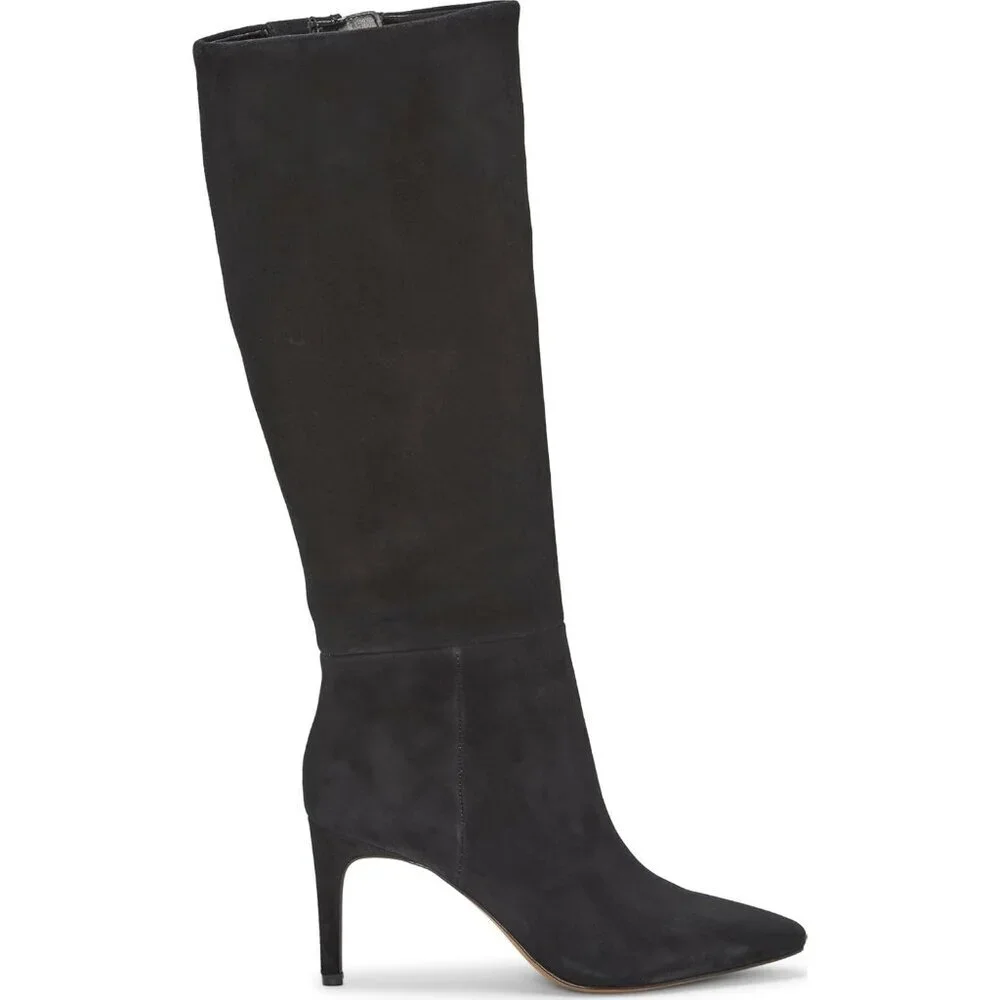 Women's Black Rubber Arendie Knee-high Suede Side Zipper Boots